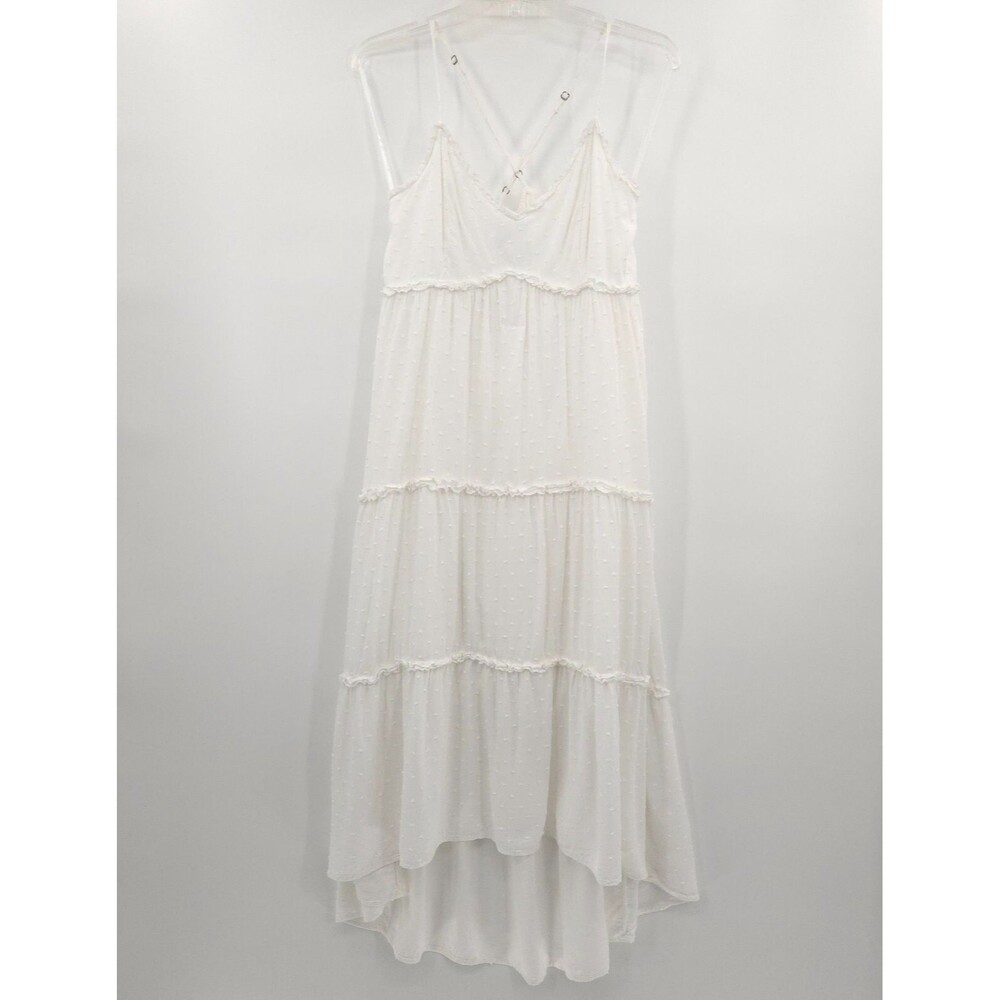 Hollister babydoll sleeveless swiss dot‎ white tiered maxi dress Size M sundress